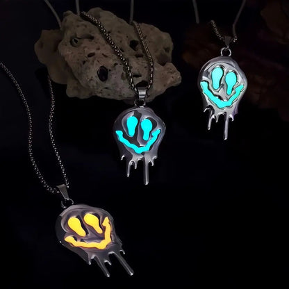 Zinc Alloy Noctilucent Necklace Halloween Ghost Glowing Grimace Pendant - www.Shopthatapp.com