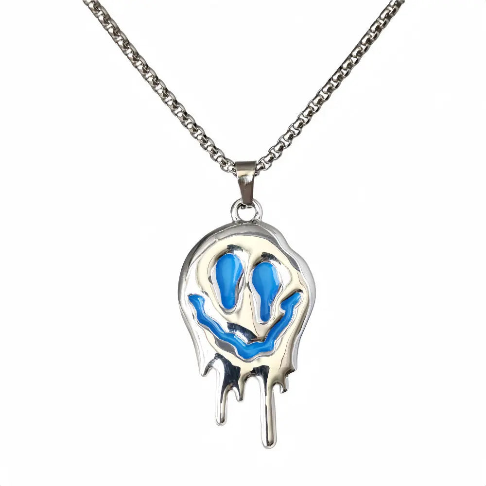 Zinc Alloy Noctilucent Necklace Halloween Ghost Glowing Grimace Pendant - www.Shopthatapp.com
