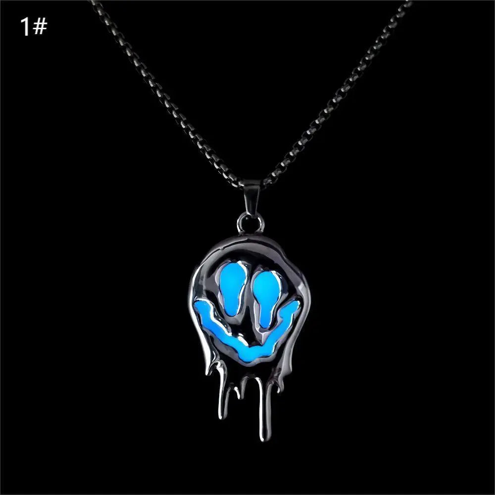 Zinc Alloy Noctilucent Necklace Halloween Ghost Glowing Grimace Pendant - www.Shopthatapp.com