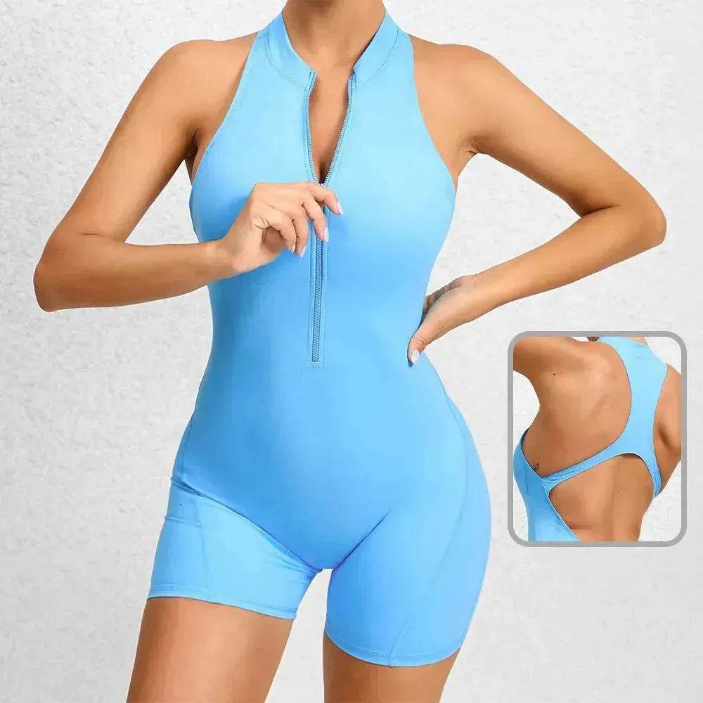 Zippered Yoga Fitness Shorts Jumpsuit Sleeveless Tummy Control Stretch Shapewear Butt Lifting Sportswear Women - www.Shopthatapp.com #
