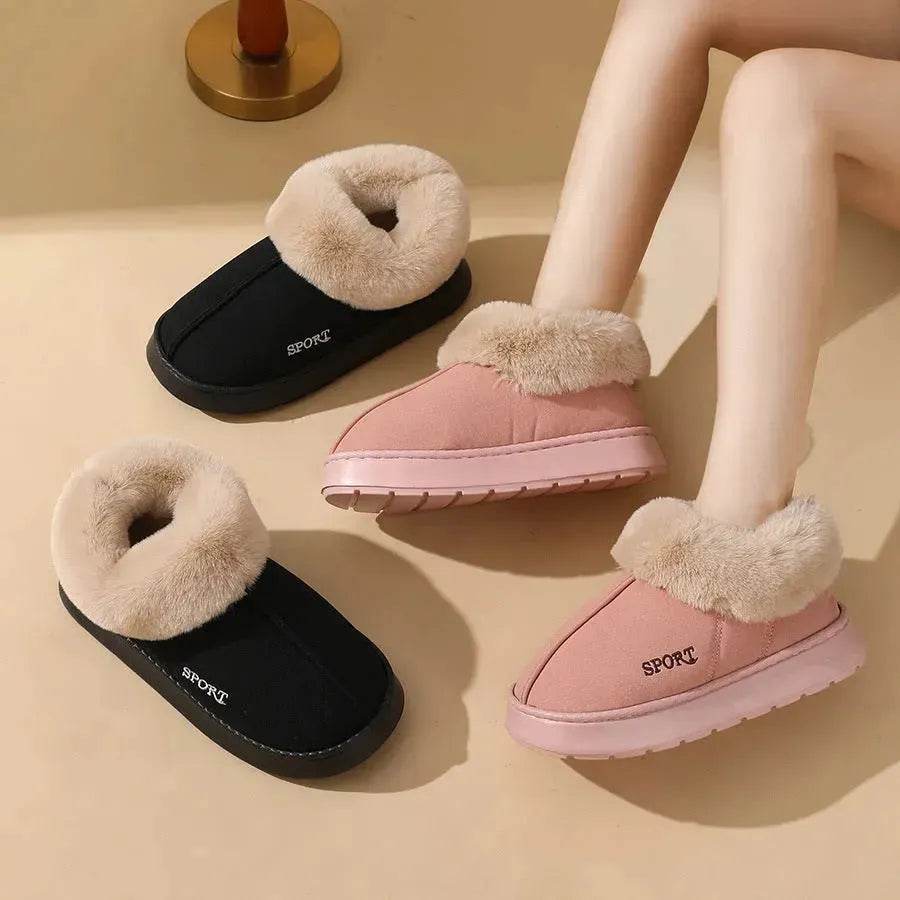 Plush Cotton Shoes For Women Winter Warm Home Slippers Outdoor Snow Boots - www.Shopthatapp.com