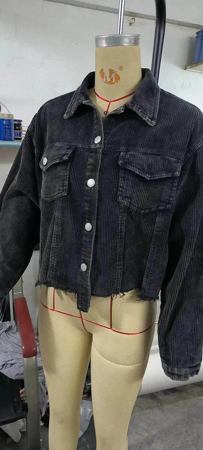 Women Christmas Corduroy Rugby Sequined crop Jacket - www.Shopthatapp.com