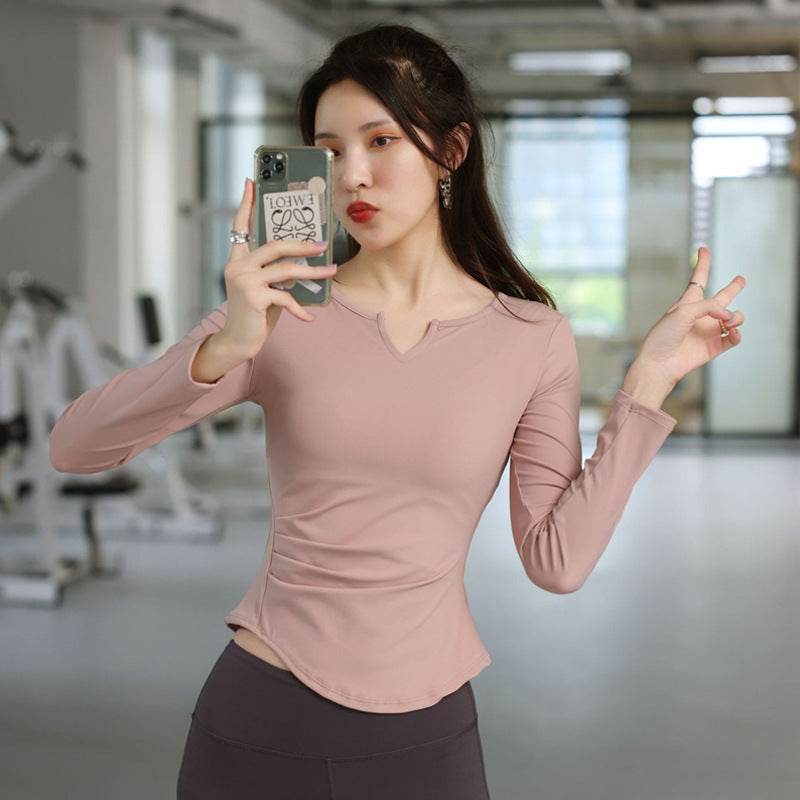 Long Sleeve V-neck Gym t-shirt for Women Athleisure top - www.Shopthatapp.com