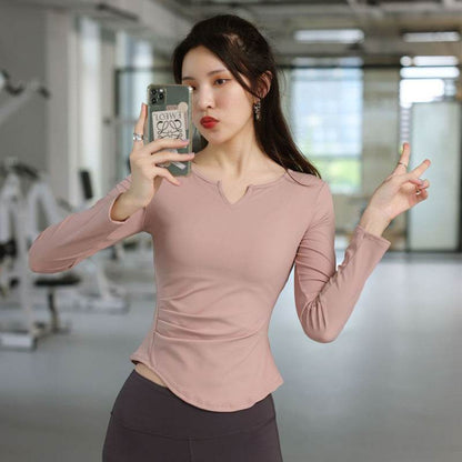 Long Sleeve V-neck Gym t-shirt for Women Athleisure top - www.Shopthatapp.com