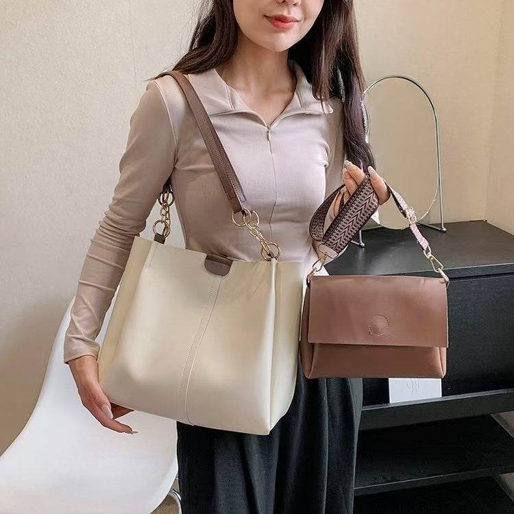 Two-piece Set Large Capacity Leather Totes shoulder Work Commuter Bag - www.Shopthatapp.com
