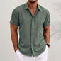 Men's Solid Color Loose Linen Short-sleeved shirt - www.Shopthatapp.com