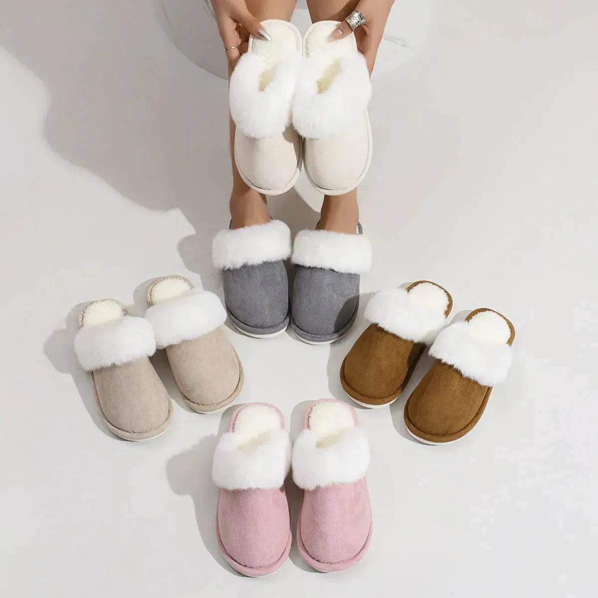 Winter Warm Plush Slippers Home Indoor Non-slip Bedroom Floor Soft Fuzzy Slipper For Couple Fashion Solid House Shoes - www.Shopthatapp.com