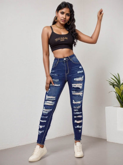 2025 Women's Ripped Tight Cropped Pants, New High Stretch Jeans, Fashionable And Versatile Street Style, Slim Fit Design, Women's Jeans And Clothing - www.Shopthatapp.com