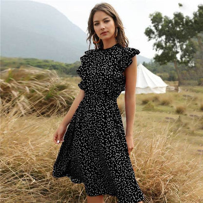 Polka dot Chiffon Ruffled Summer midi dress - www.Shopthatapp.com