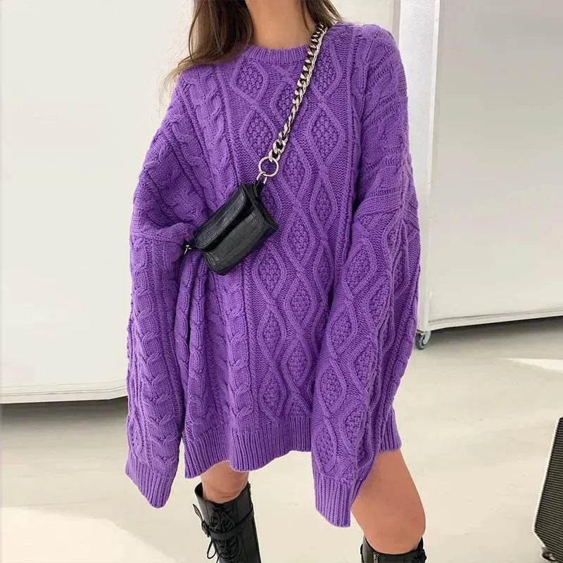 Casual Oversize Hip pop style Round neck Knitted Twist Sweater dress - www.Shopthatapp.com