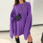 Casual Oversize Hip pop style Round neck Knitted Twist Sweater dress - www.Shopthatapp.com