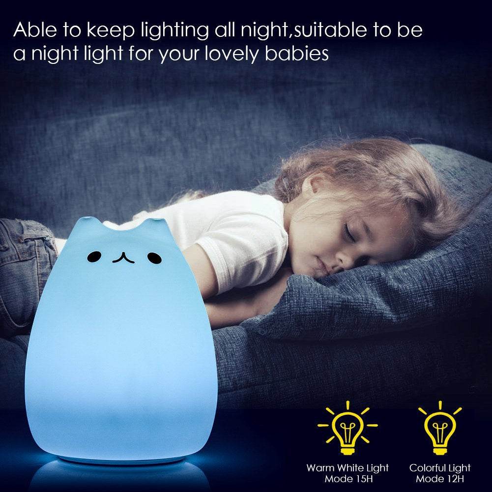 Children Night Light, EECOO Cute Cat Lamp Soft Silicone Sensitive Tap Control Decompression Toy - www.Shopthatapp.com