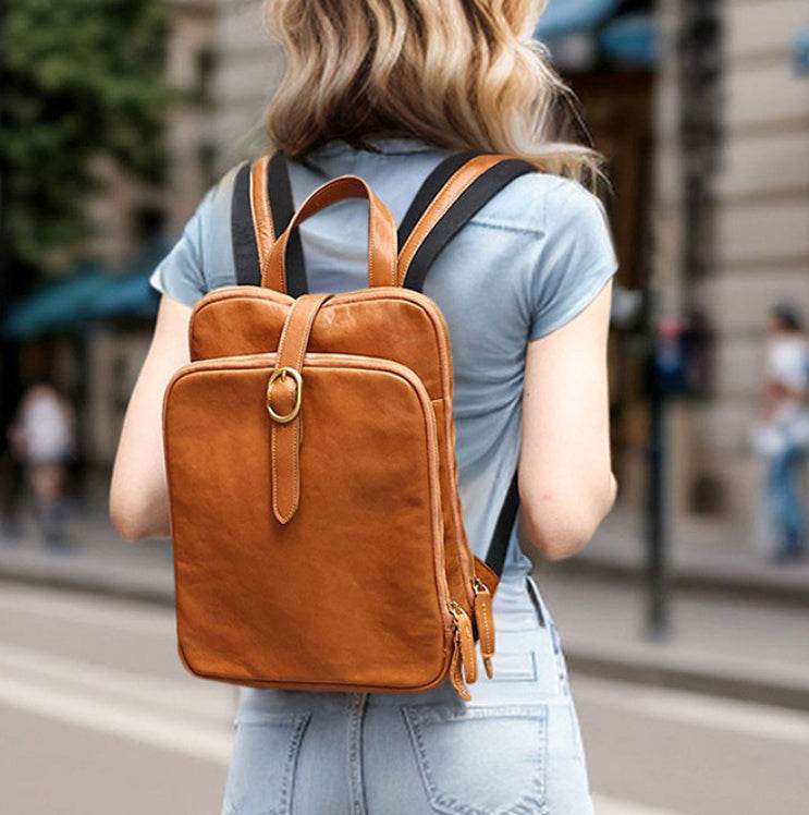 Multi-laminated Retro Genuine Leather Backpack - www.Shopthatapp.com