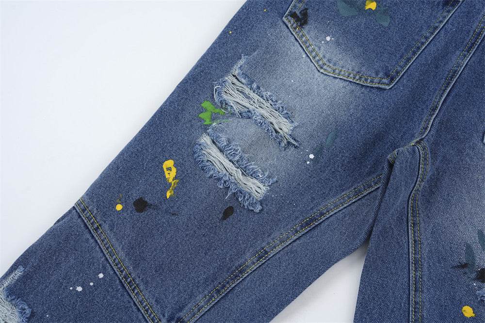 Ripped Paint Wide-leg Denim Trousers For Men Jeans - www.Shopthatapp.com