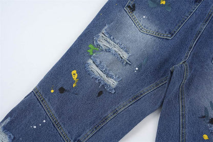 Ripped Paint Wide-leg Denim Trousers For Men Jeans - www.Shopthatapp.com