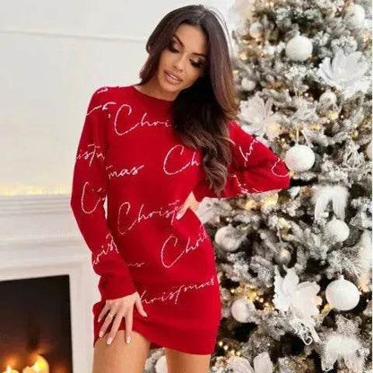 Winter Sweater jacquard Mini Christmas sweater dress - www.Shopthatapp.com