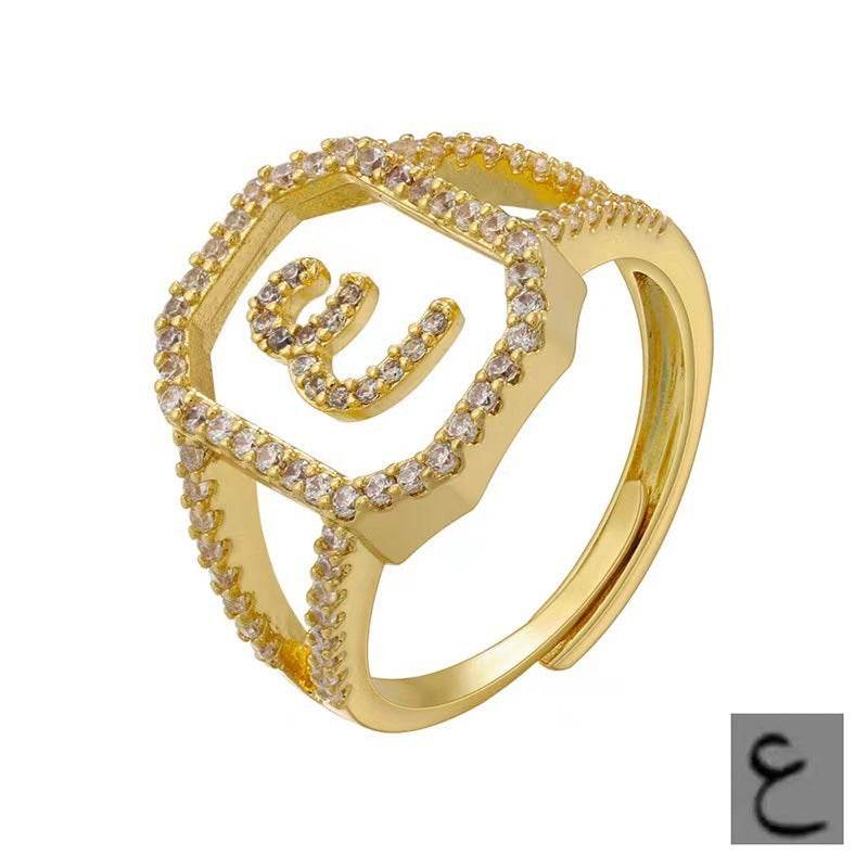 Fashion Micro Inlaid Zircon Arab Letters Ring for women - www.Shopthatapp.com