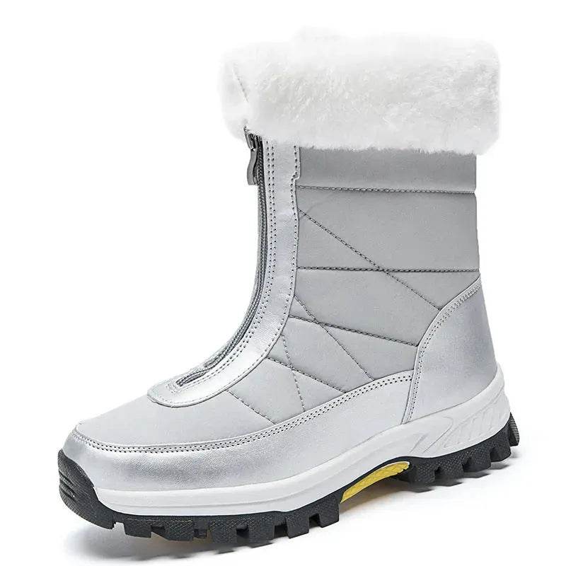 Winter Waterproof Snow Boots Women's Mid-calf Front Zipper - www.Shopthatapp.com