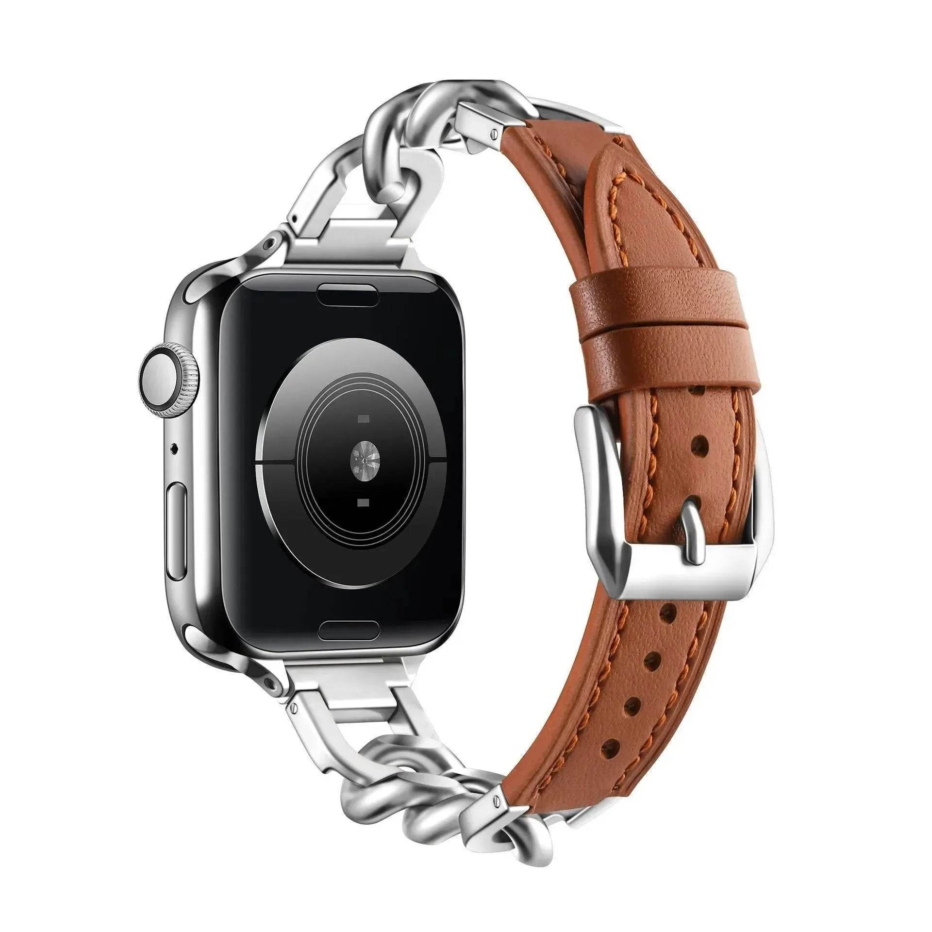 Women Leather and Stainless Steel Watch Strap for Apple  iwatch - www.Shopthatapp.com