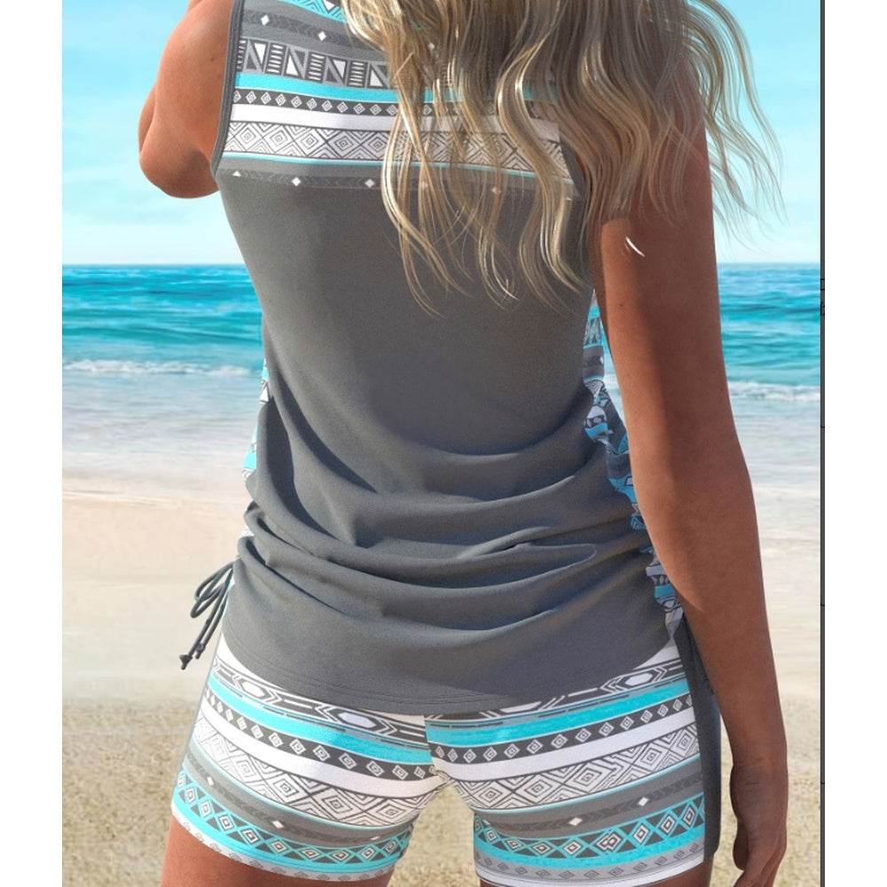 Women's Split Large Sport Conservative Style Wide Shoulder Strap Tankini Swimsuit Set - www.Shopthatapp.com