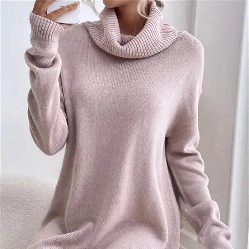 Autumn Winter Solid Cashmere  Loose  Mini Turtleneck sweater Dress - www.Shopthatapp.com