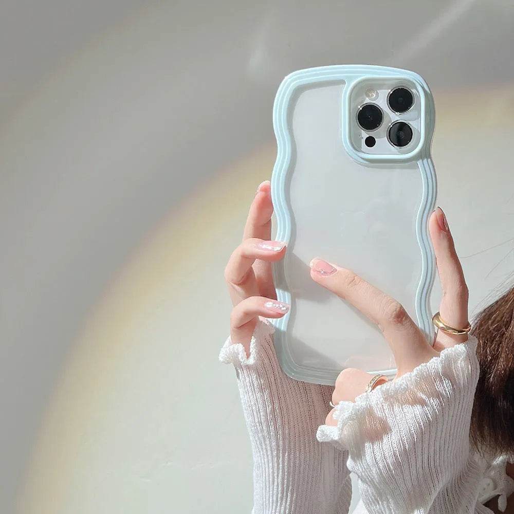 Wave Border Mobile Phone Case Solid Color Simple Candy Color - www.Shopthatapp.com