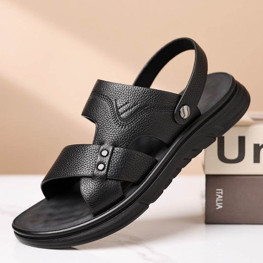 Men’s Breathable Genuine Leather Beach Shoes – Soft Sole Casual Loafers for Middle-Aged & Seniors - www.Shopthatapp.com