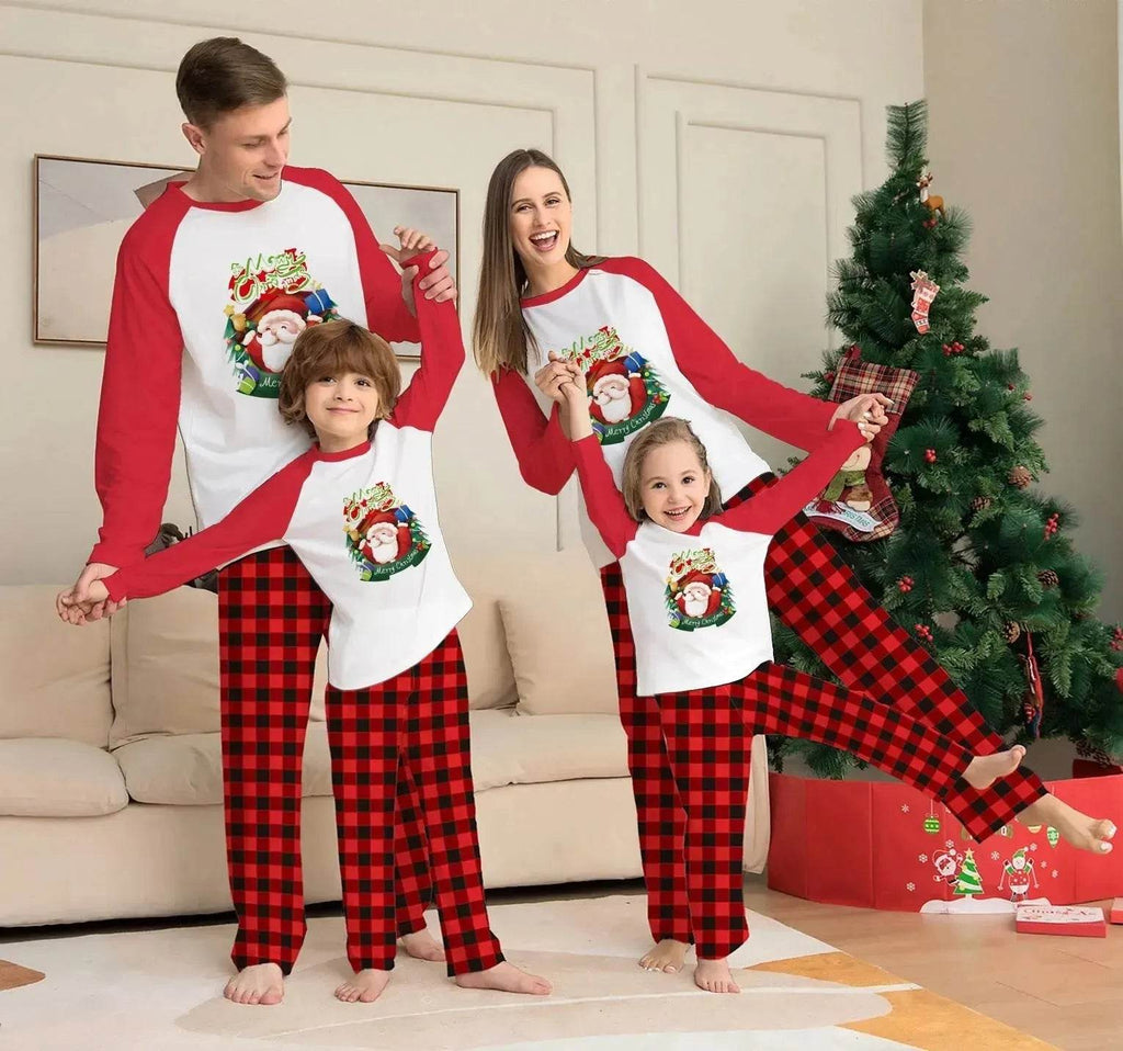 Christmas Parent-Child Clothes Set Long Sleeve T-Shirt Plaid Pants Family Matching Pajamas - www.Shopthatapp.com