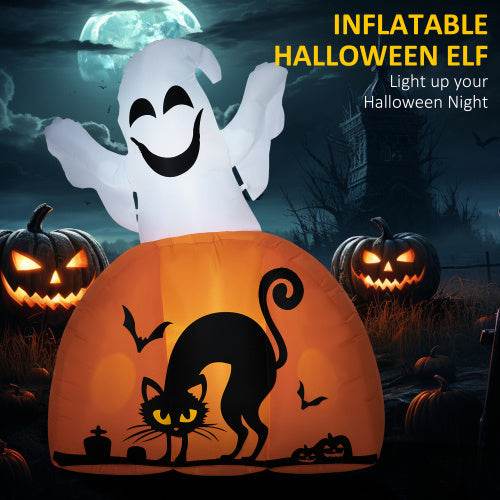 HOMCOM 5ft Halloween Inflatables Outdoor Decorations Ghost With Pumpkin, Outdoor Blow Up Yard Decor With LED Lights For Garden, Lawn, Party, Holiday - www.Shopthatapp.com
