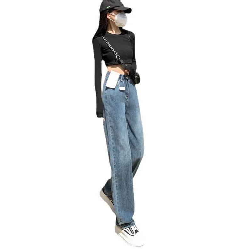 Wide Leg Jeans – High Waist Retro Blue Cotton Pants - www.Shopthatapp.com