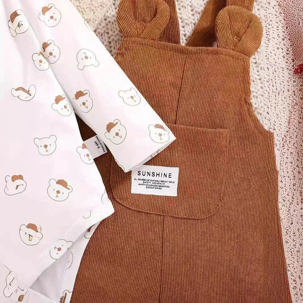 Cute Baby Bear Printed Romper Overalls Suit for baby girl - www.Shopthatapp.com