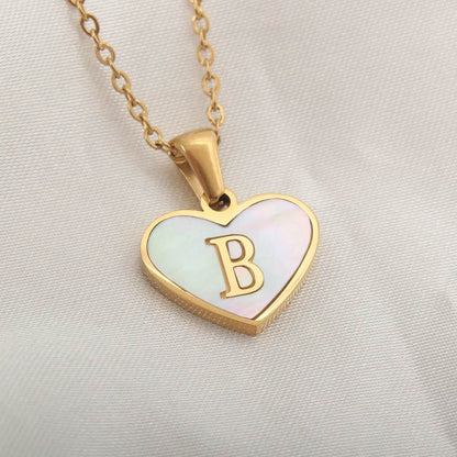 26 Letter Heart-shaped Necklace White Shell Love Clavicle Chain Fashion Personalized Necklace For Women Jewelry Valentine's Day - www.Shopthatapp.com