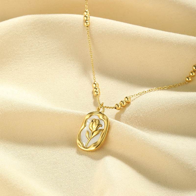 Simple Rose White Shell Pendant Necklace For Women - www.Shopthatapp.com