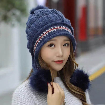 Women Cozy Knit Fleece-Feel Beanie With Ear Flaps Winter Hat Perfect For Skiing & Outdoor Activities - www.Shopthatapp.com