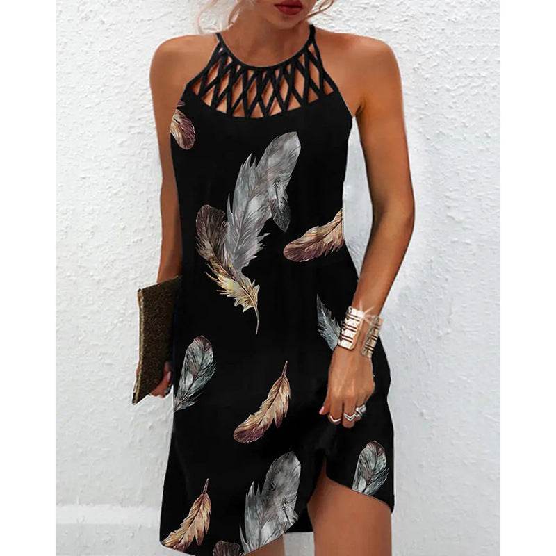 Fashion Print Dress Casual Halterneck Dresses For Women Summer Clothes - www.Shopthatapp.com