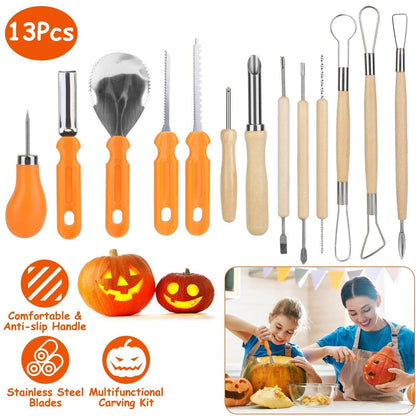 13Pcs Halloween Pumpkin Carving Kit Stainless Steel Carving Kit Pumpkin Sculpting Cutting Kit Halloween Decorative Tools - www.Shopthatapp.com