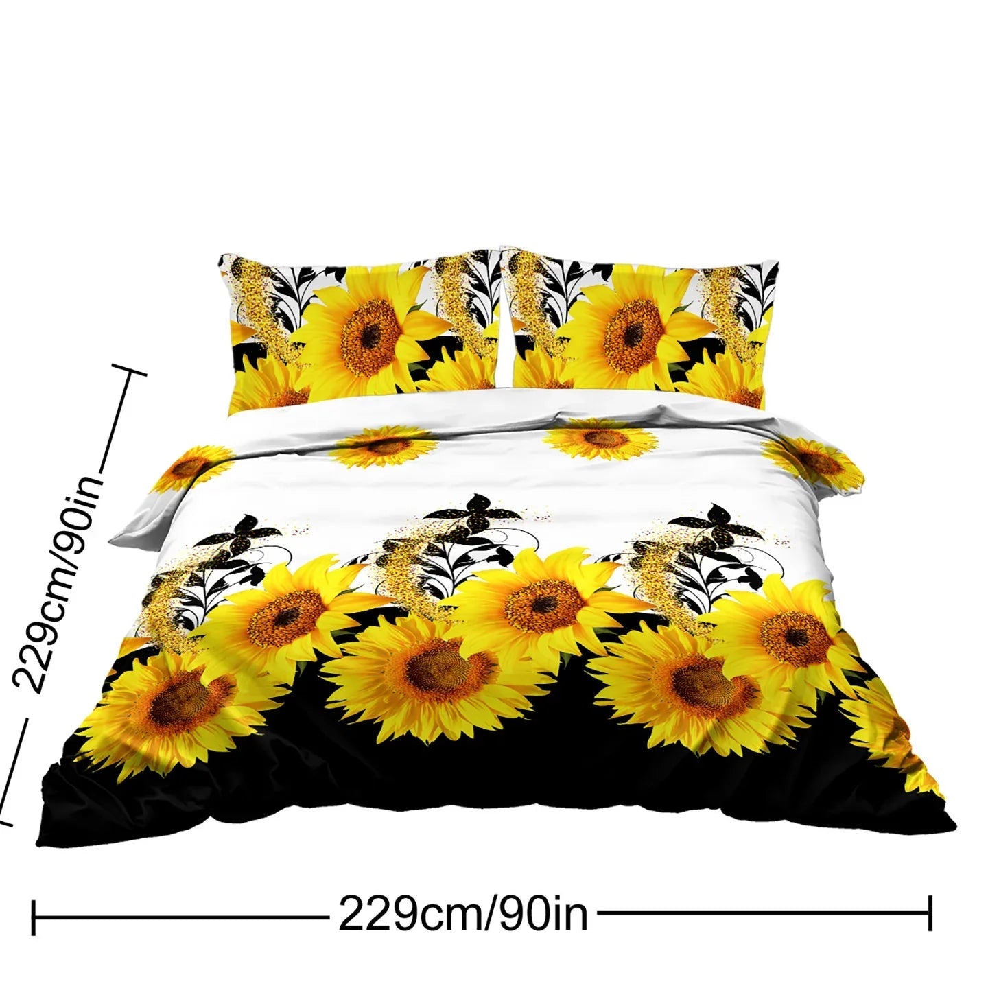 3 Pieces Black And White Background Sunflower Duvet Cover Set Yellow Flower Polyester Bedding Set For Adults Bedroom Decor Twin Full Queen King Size - www.Shopthatapp.com