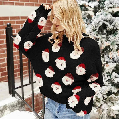 Christmas Sweater Women Cute Cartoon Santa Print Knit Sweater Winter Tops - www.Shopthatapp.com
