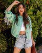 Denim Jacket Women – Light Green Cotton Long Sleeve Jacket - www.Shopthatapp.com
