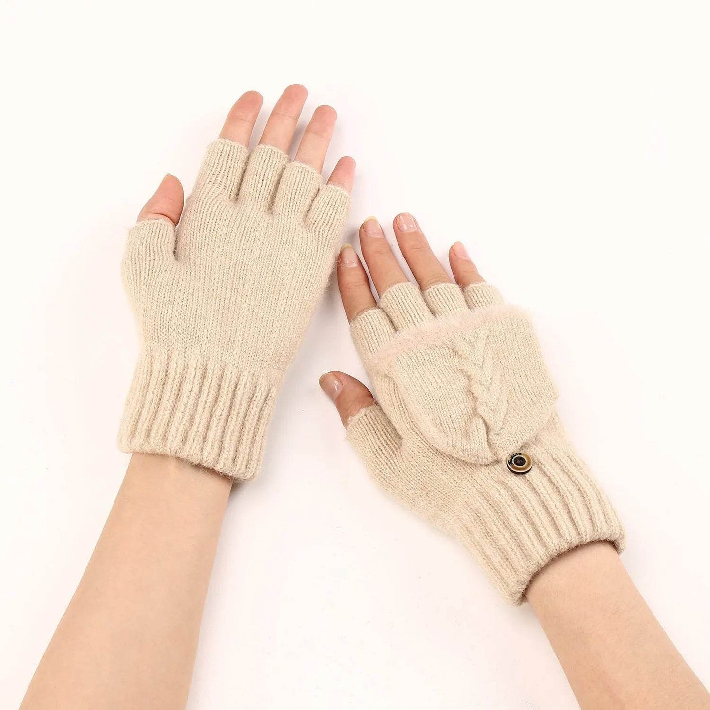 Wool Fingerless Gloves Women's Warm Fashionable Knitted Half Finger Oversleeves - www.Shopthatapp.com