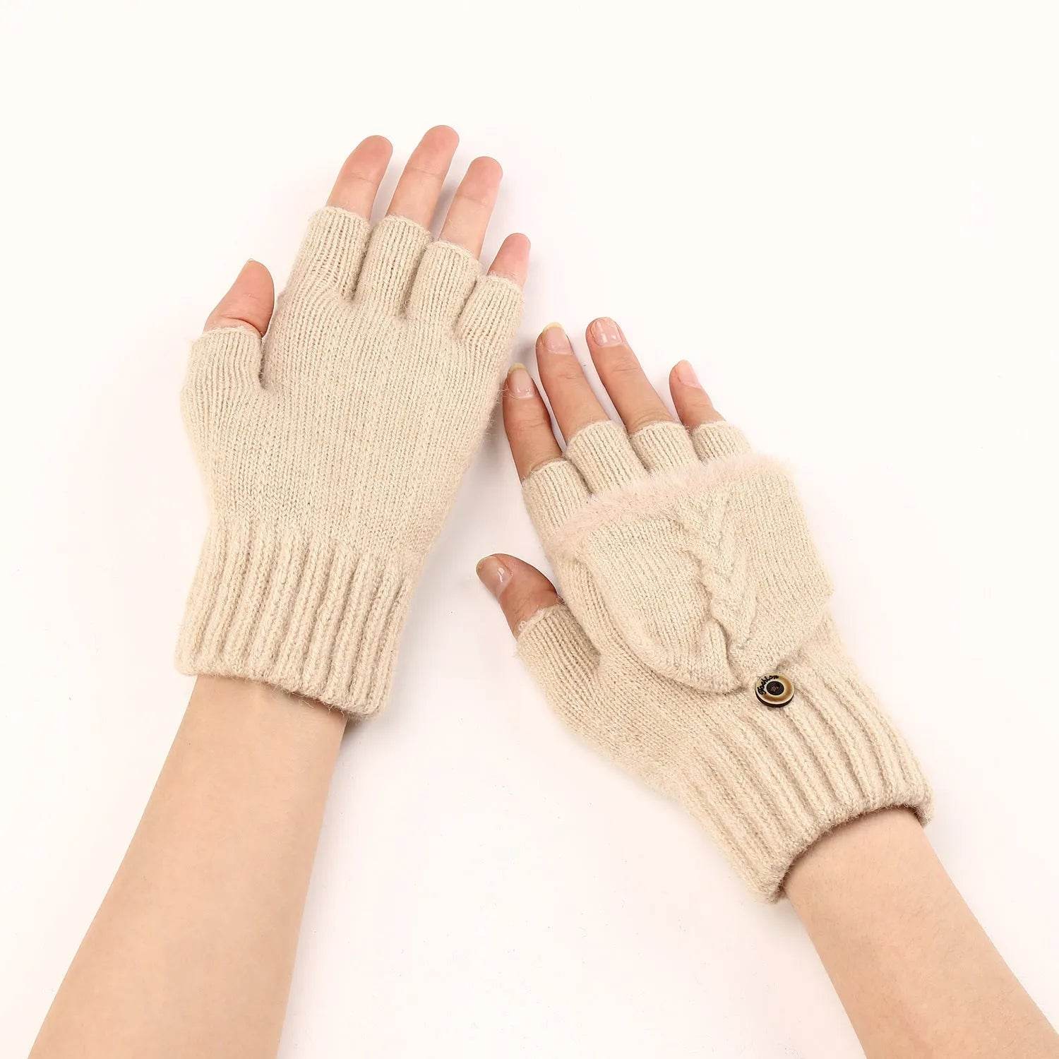 Wool Fingerless Gloves Women's Warm Fashionable Knitted Half Finger Oversleeves - www.Shopthatapp.com