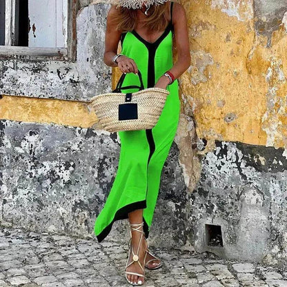 Women's Fashionable Casual Solid Color Spaghetti Straps Sleeveless V-neck Midi Dress - www.Shopthatapp.com