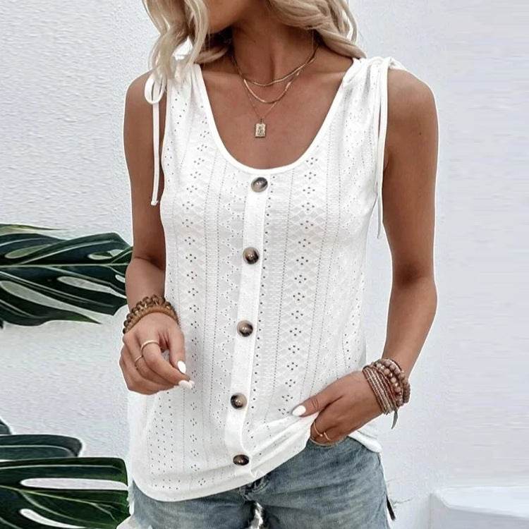 Casual summer U-neck Vest Women Shoulder With Bow Tie Summer blouse top - www.Shopthatapp.com