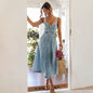 Women's sleeveless Denim Buckle Strap Midi maxi Dress - www.Shopthatapp.com