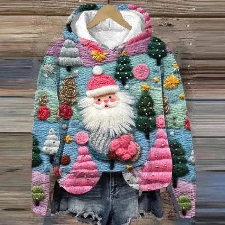 Print Christmas Holiday Casual Hoodie Sweater Pullover - www.Shopthatapp.com