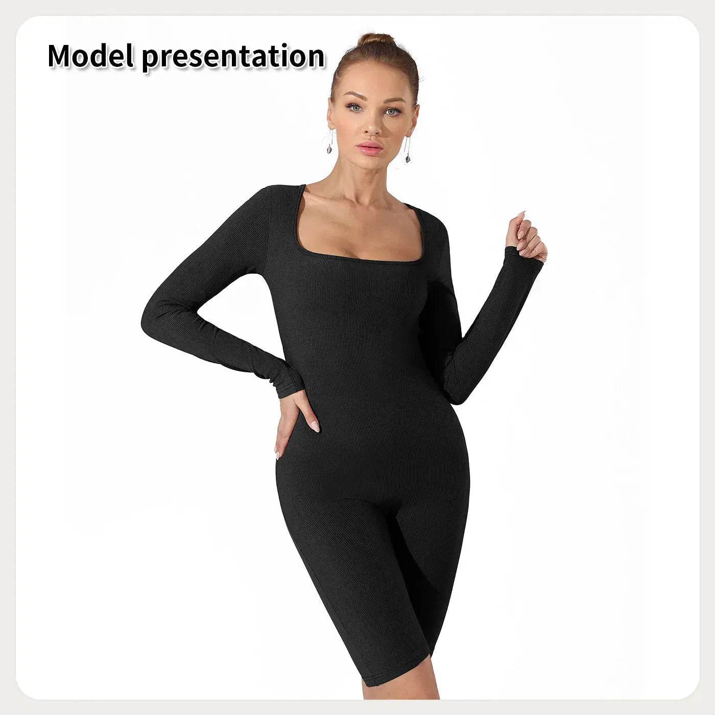 Women's Fashion Plain Long Sleeve Slim short Bodysuit Jumpsuit - www.Shopthatapp.com