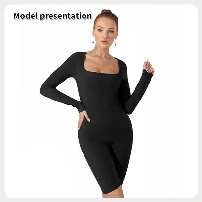 Women's Fashion Plain Long Sleeve Slim short Bodysuit Jumpsuit - www.Shopthatapp.com