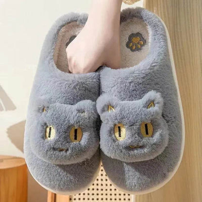 Winter Cotton Cat Slippers Soft Plush Comfy Warm Couple Slip-On House Cute Cat Face Slippers For Winte - www.Shopthatapp.com
