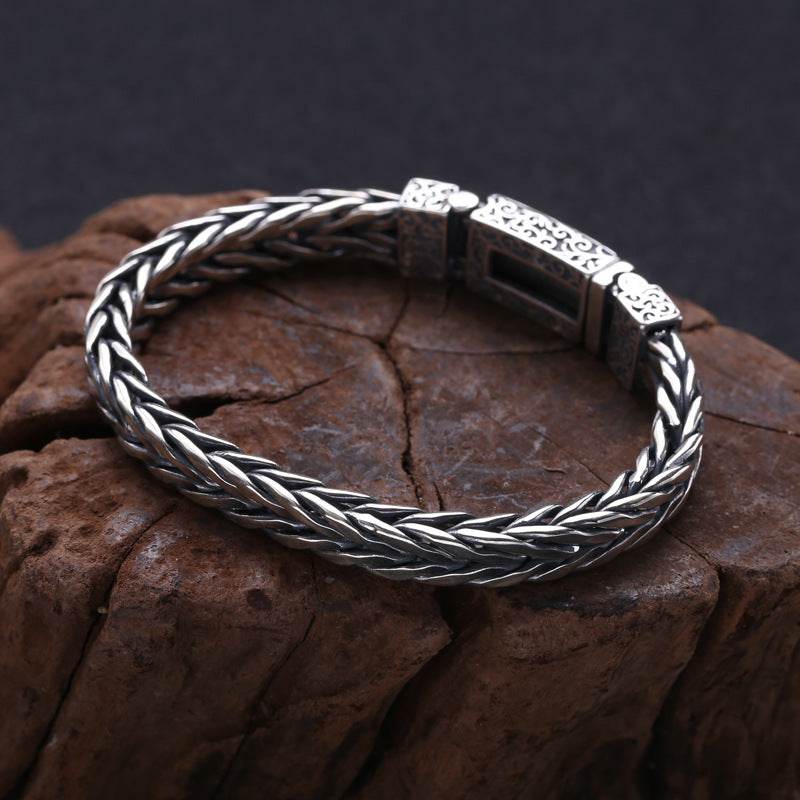 925 Sterling Silver Jewelry Men's Braided Rattan Bracelet - www.Shopthatapp.com