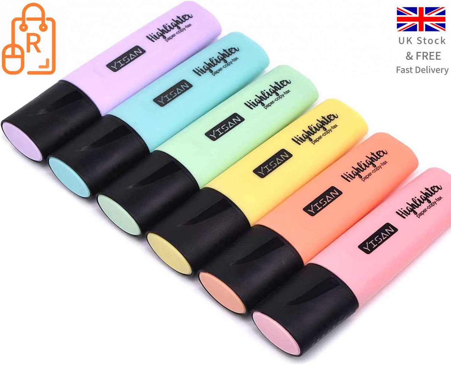 6 x Assorted Pastel Highlighter Pens - Vivid Pastel Marker School - and Office
